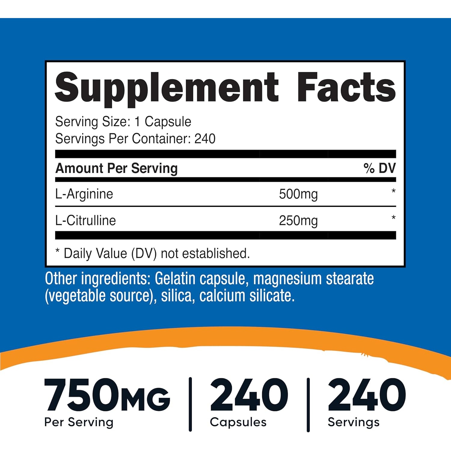 Nutricost L-Arginine L-Citrulline Complex 750Mg, 240 Capsules - Non-Gmo