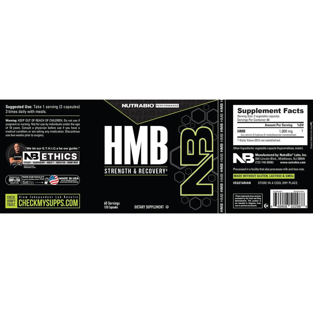 Nutrabio HMB Supplement, Amino Acid, 1000Mg, 120 Capsules