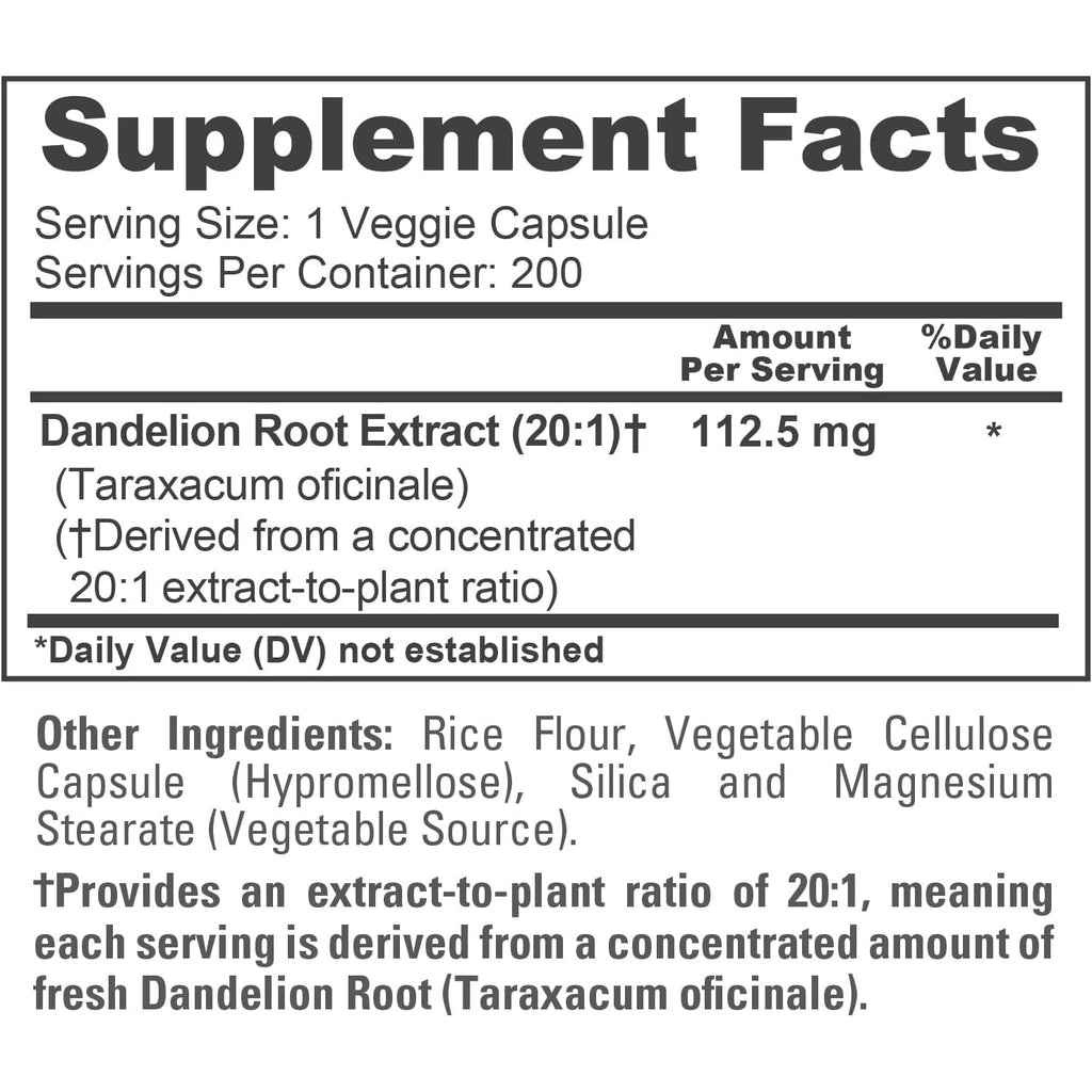 Nusapure Dandelion Root Capsules, 112.5 Mg, 200 Veg Capsules (Non-Gmo, Vegan)