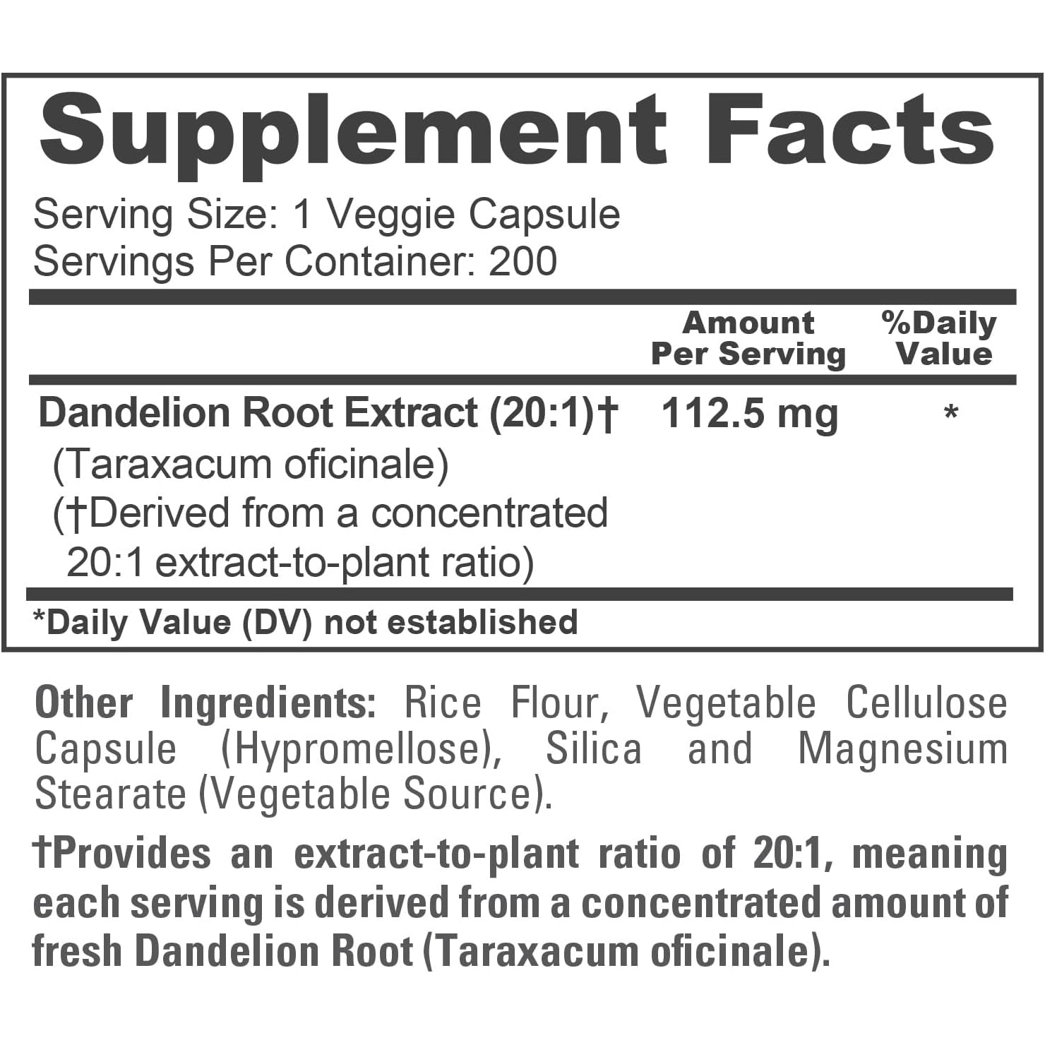 Nusapure Dandelion Root Capsules, 112.5 Mg, 200 Veg Capsules (Non-Gmo, Vegan)