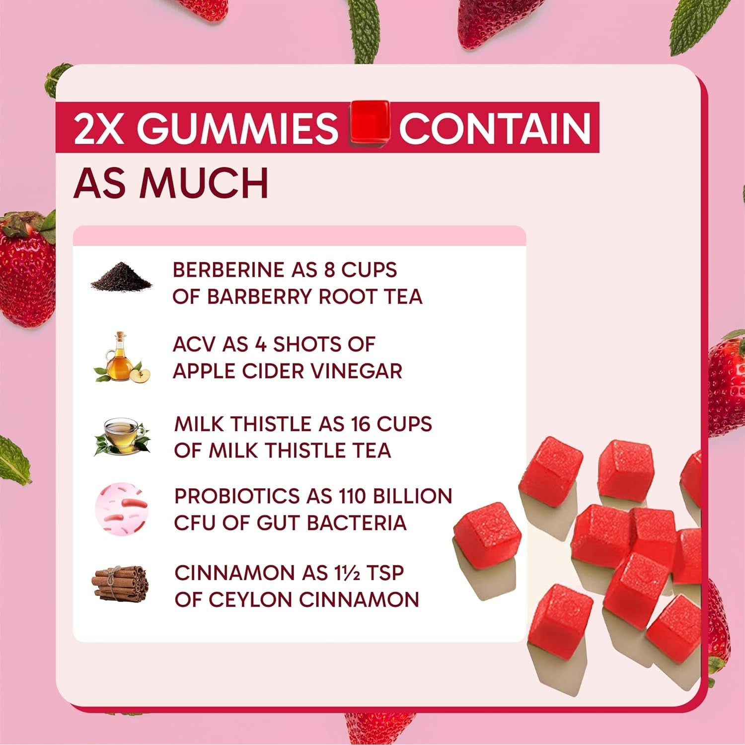 10Ex 3-In-1 Berberine Gummies, Gut Support Gummies. Gut Health, Digestion & Appetite Balance. 100 Billion CFU Akkermansia Probiotics, Apple Cider Vinegar Gummy. Sugar-Free, Vegan, Keto, Low-Carb 60Ct