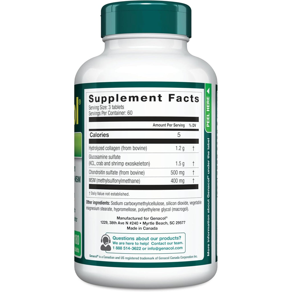 Genacol Optimum – Glucosamine, Chondroitin, MSM & Ultra-Hydrolyzed Collagen Joint Supplement, Complete Formula for Joints and Cartilage, 180 Tablets (60-Day Supply)