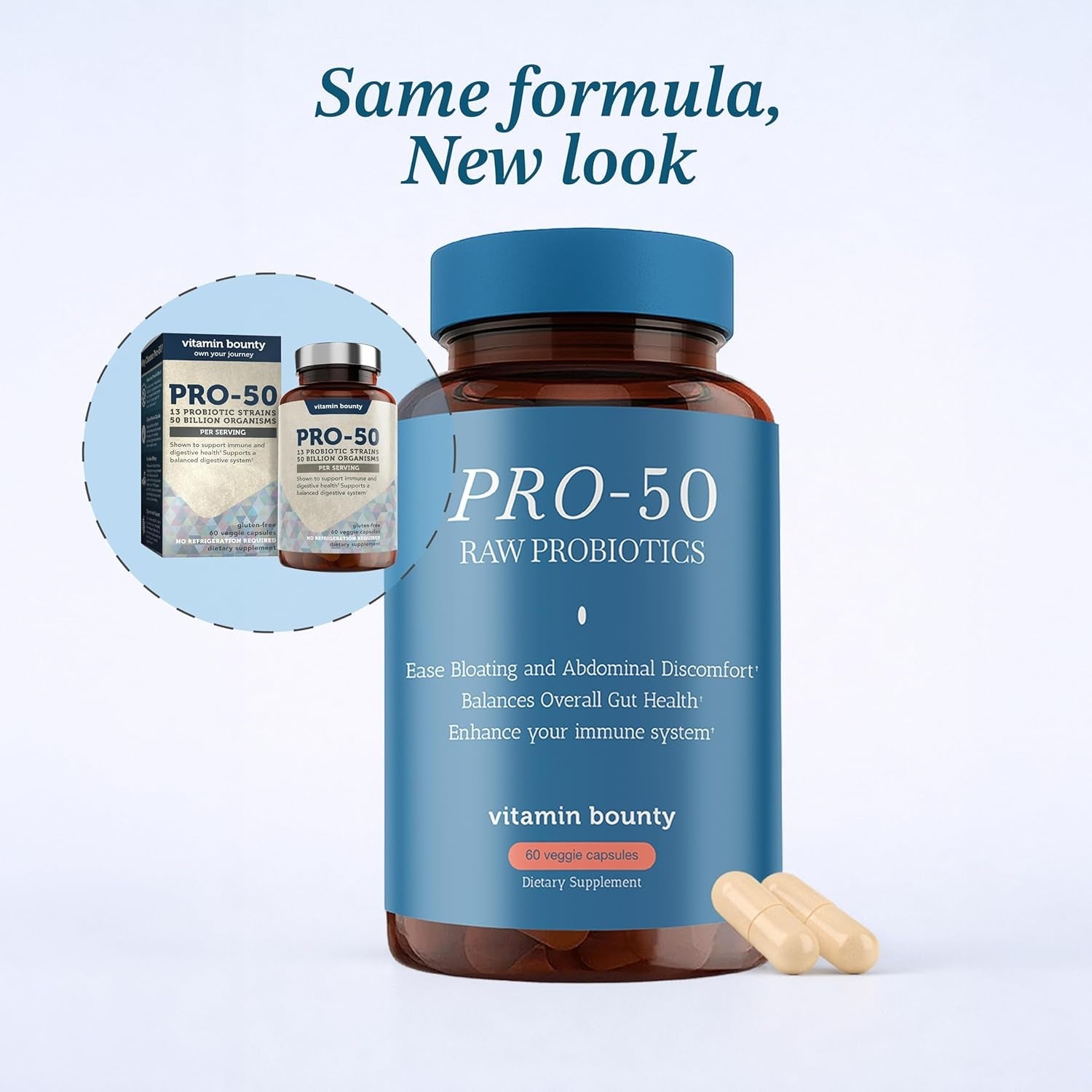 Vitamin Bounty Pro-50 - Probiotics for Women & Men - 50 Billion CFU - 13 Strains Probiotic + Prebiotic - Probiotics for Digestive Health - Delayed Release Capsules - 60 Count