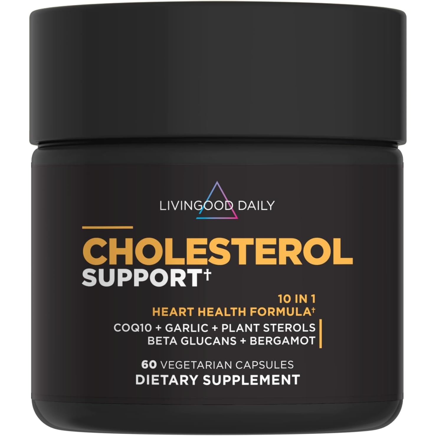 Livingood Daily Cholesterol Support Supplement with Garlic, Coq10, Vitamin E, Bergamot, Plant Sterols for Body and Heart Health Support, Supports LDL and Triglycerides, Gluten Free, Vegan, 60 Capsules