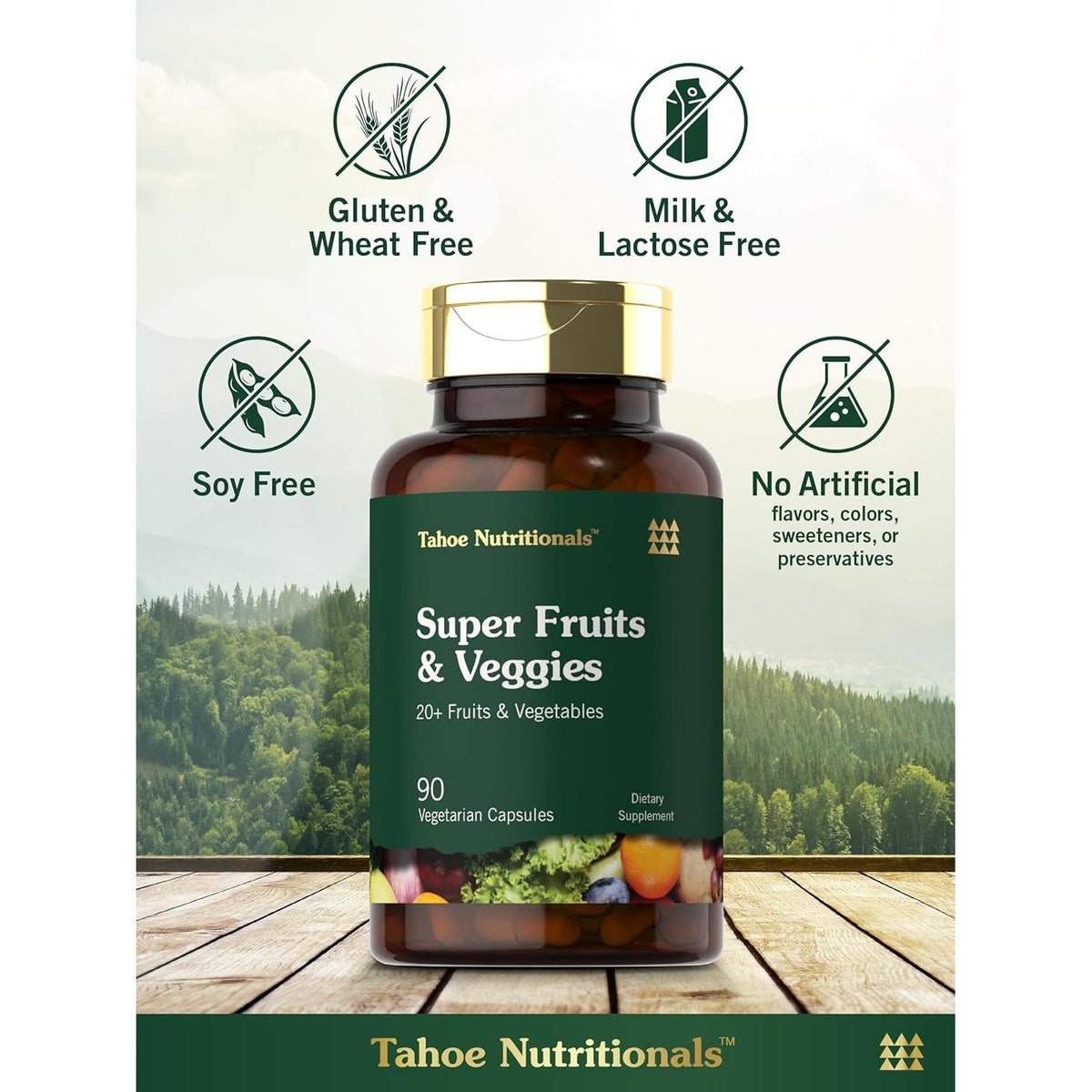 Tahoe Nutritionals Super Fruits and Veggies Capsules | 90 Count | Vegetarian, Non-Gmo and Gluten Free Supplement