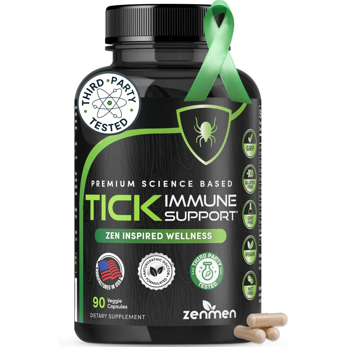Zenmen Tick Immune Support Supplement - Improved Formula - Japanese Knotweed, Cat'S Claw, Chinese Skullcap, Cryptolepis Sanguinolenta, Sweet Wormwood - 90 Vegan Capsules, Made in the USA