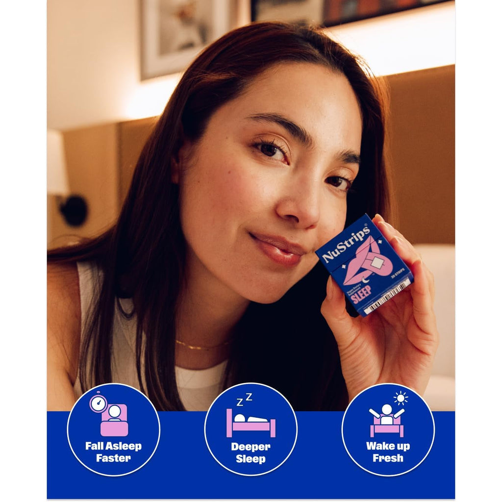 Nustrips™ Fast-Dissolving Sleep Strips with 5Mg Melatonin, Valerian Root, L-Theanine & Vitamin B6 – Blueberry Flavor - Natural Sleep Aid, Vegan, Non-Gmo, Gluten Free – Fall Asleep Fast (30 Strips)