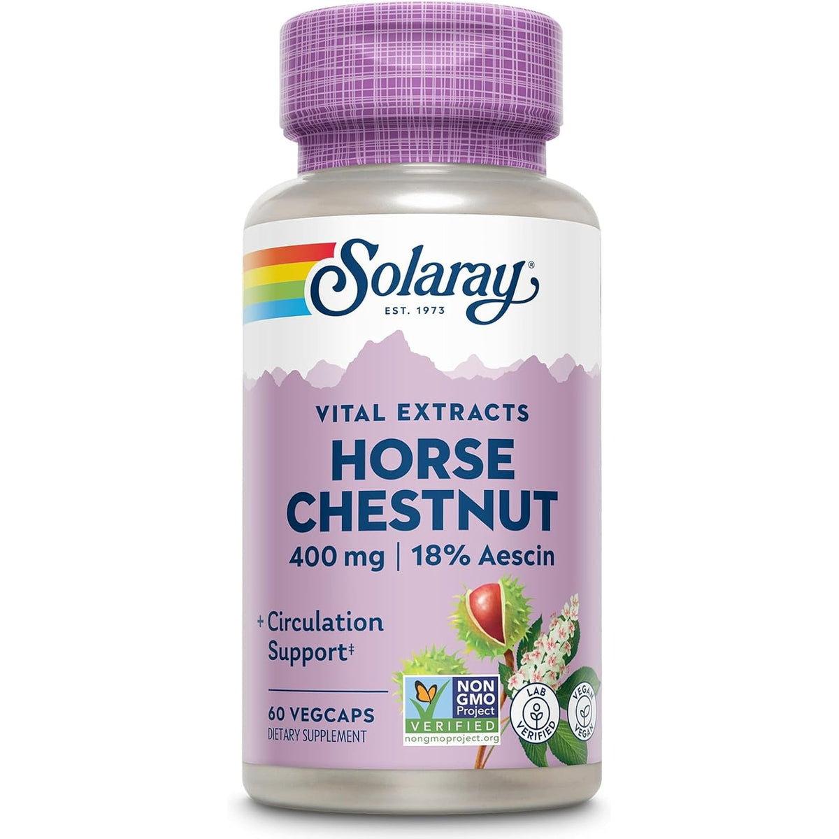 Solaray Horse Chestnut Extract 400 Mg - Standardized to 72 Mg Aescin - with 55 Mg of Butchers Broom - Vein and Blood Circulation Supplements - Vegan, Non-Gmo, 60-Day Guarantee, 60 Servings, 60 Vegcaps