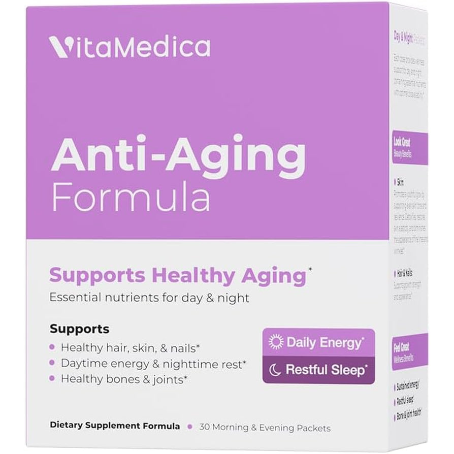 Vitamedica Anti-Aging Formula AM/PM Multivitamin Packets for Women & Men – Supports Radiant Skin, Hair & Nails, Daytime Energy + Nighttime Recovery – 30 Packs