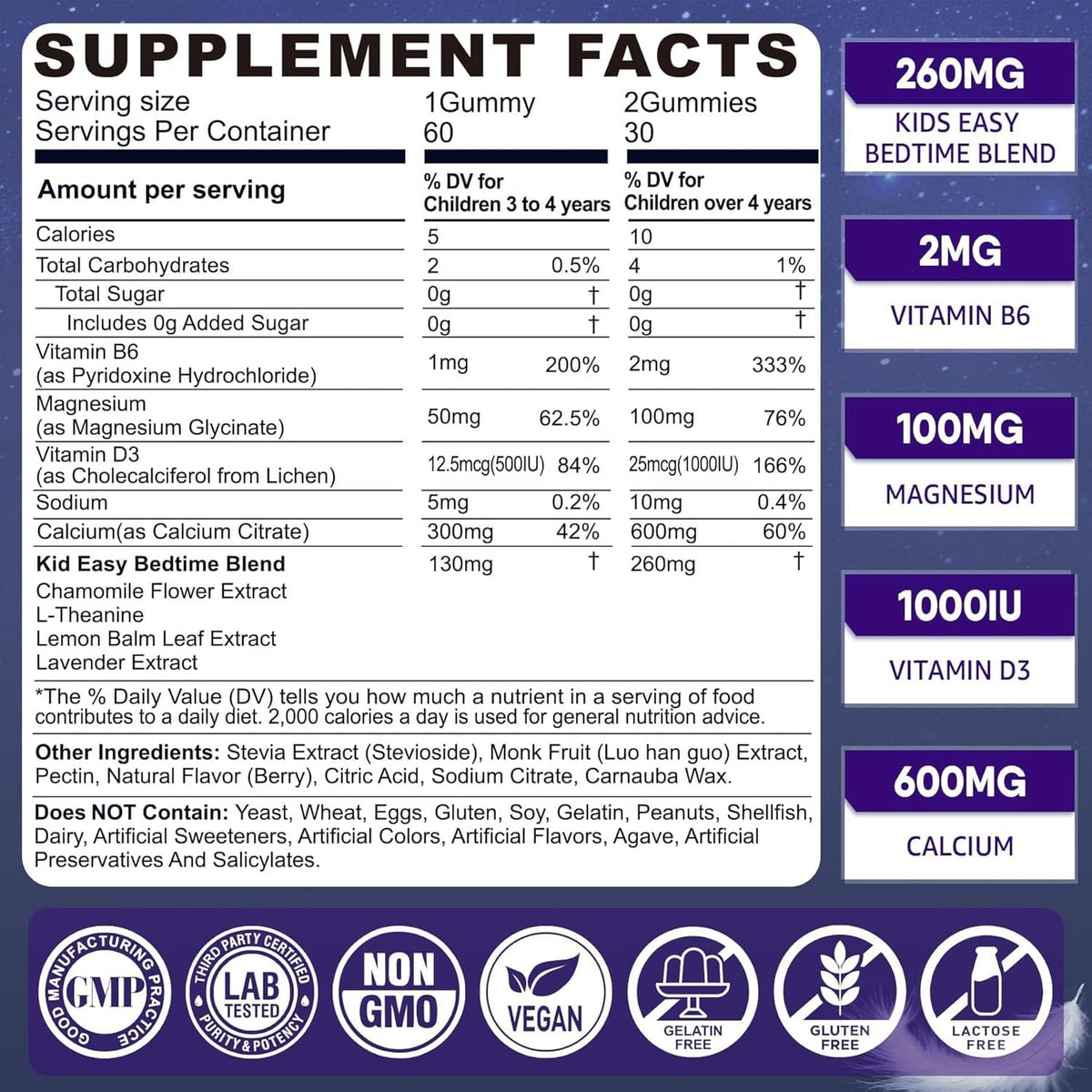 Kids Sleep Gummies - Magnesium Glycinate Gummies, Melatonin Free Sleep Aid | Magnesium, Calcium, D3, B6, L Theanine | Kid Melatonin Alternative for Restful Sleep (Pack of 1)