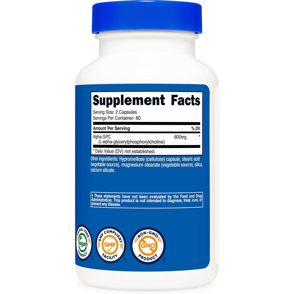 Nutricost Alpha GPC 600Mg, 120 Vegetarian Capsules - Non-Gmo and Gluten Free, 300Mg per Capsule