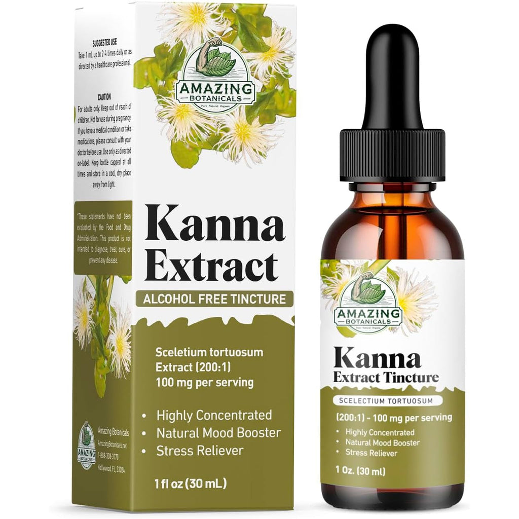 Amazing Botanicals Sceletium Tortuosum Kanna Extract Tincture 200X Menstrum – Liquid Supplement – 30Ml (1Oz)