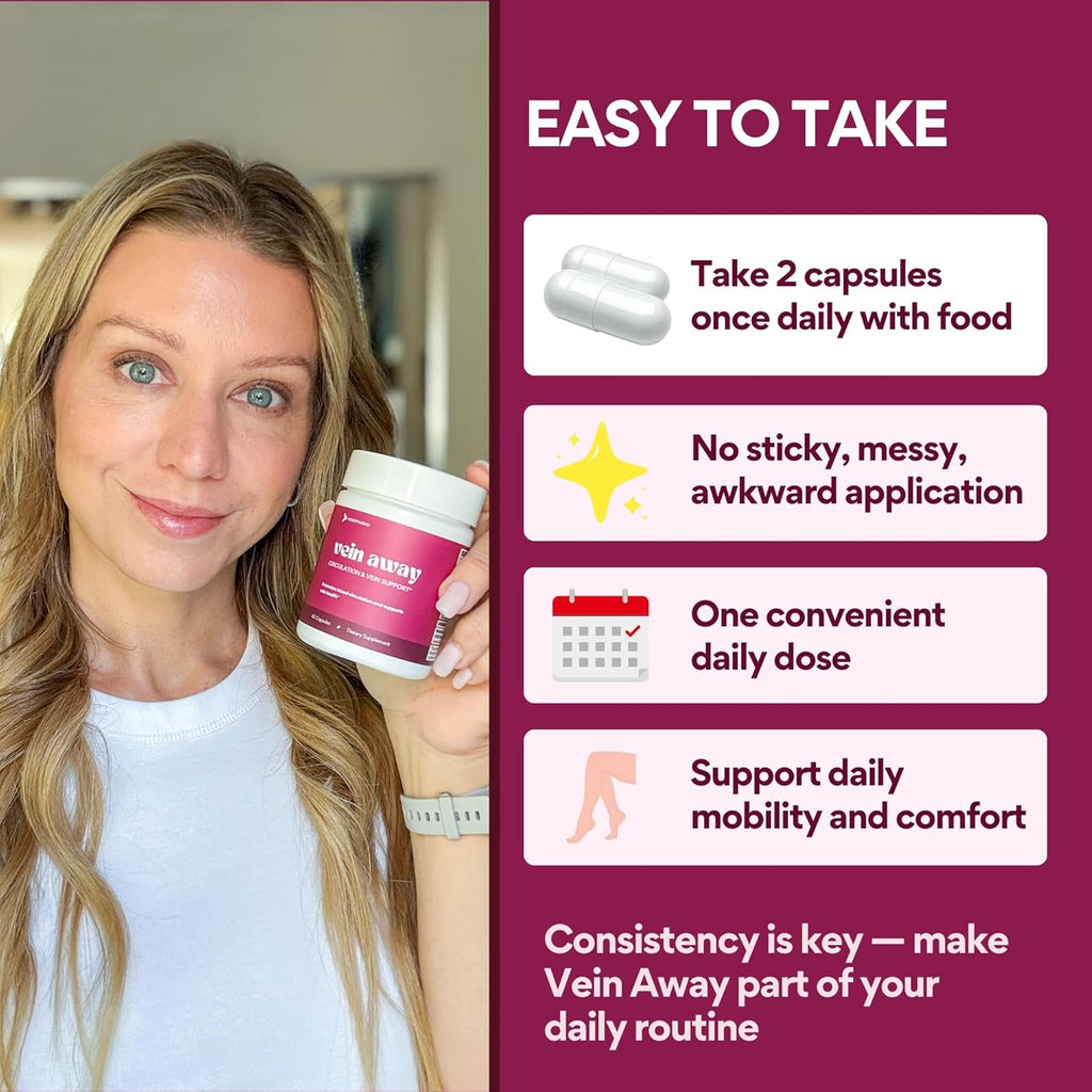 Voomvaya Vein Away – Blood Circulation & Vein Support Supplements for Women 35+ | Spider Veins & Varicose Veins Treatment for Legs | Circulation and Vein Support W/Diosmin & Hesperidin | 60 Capsules
