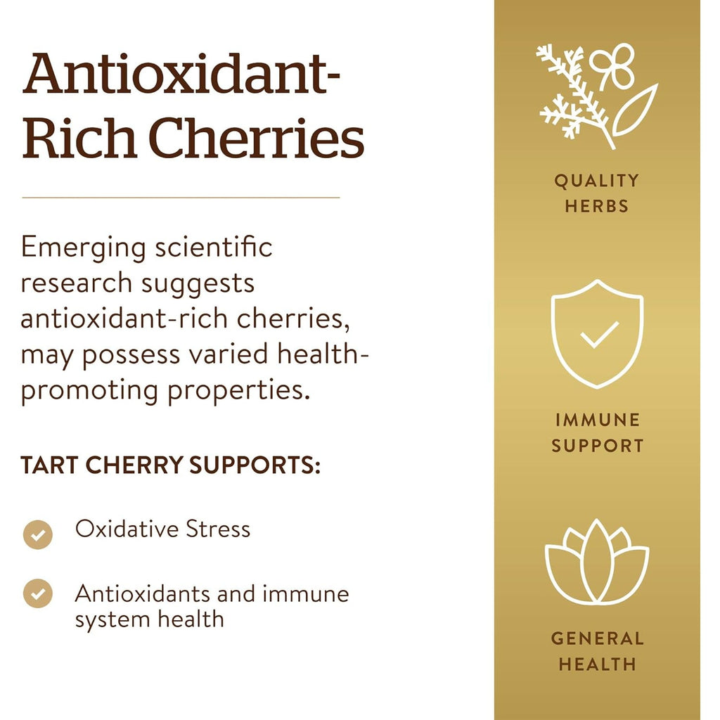 Solgar Tart Cherry 1000 Mg, 90 Vegetable Capsules - Antioxidant with Quercetin, Chlorogenic Acid & Anthocyanins Compounds - Non-Gmo, Vegan, Gluten Free, Dairy Free - 90 Servings