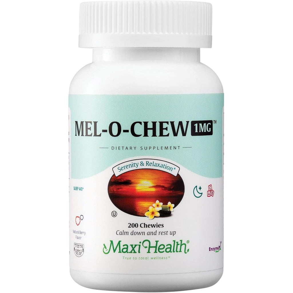 Maxi Health Melatonin 1Mg Chewable - Sleep Aid Melatonin to Encourage Natural Sleep – Non-Habit Forming Supplement with Enzymax for Fast-Acting Support Kosher (200 Units)