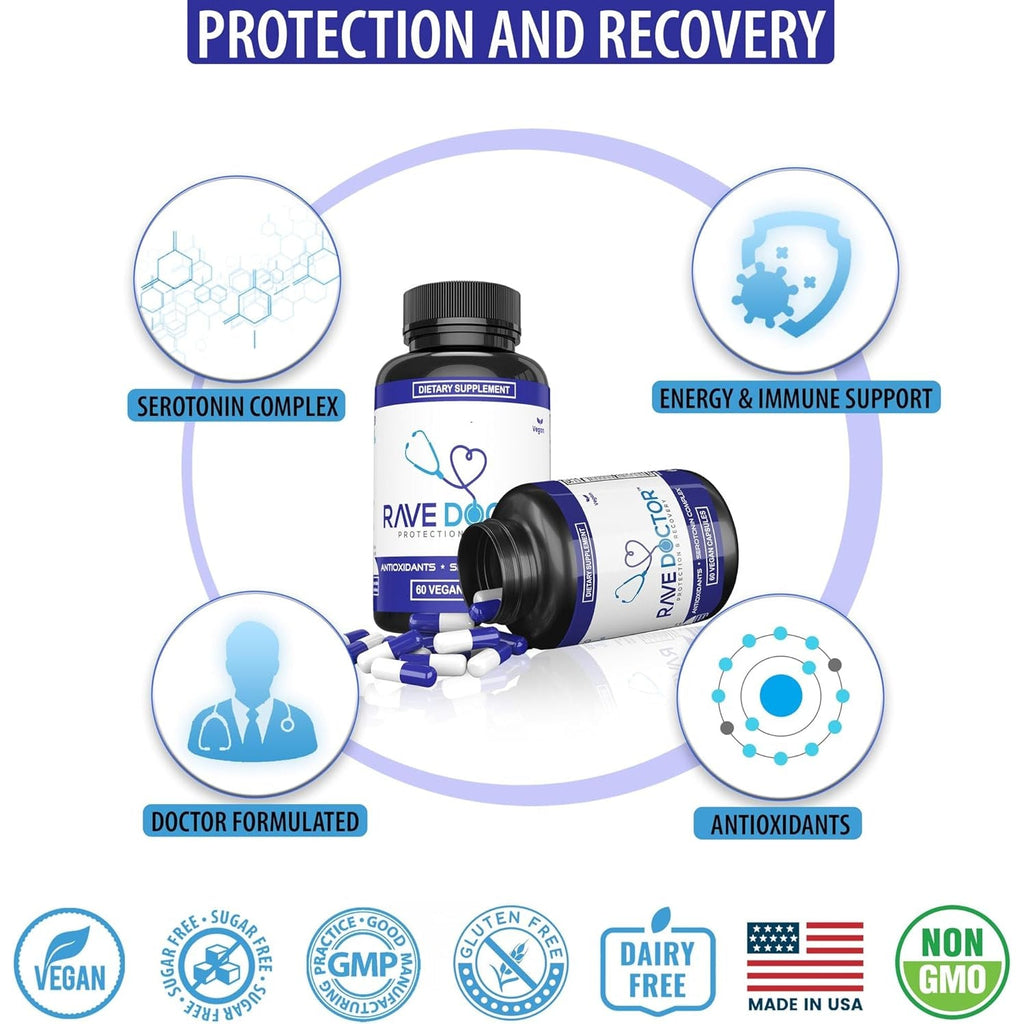 Rave Doctor 5 HTP Supplement - Essential Rave Vitamins for Festival Goers, Rave Accessories, Festival Essentials, Festival Gear, Rave Essentials, 5Htp Supplement
