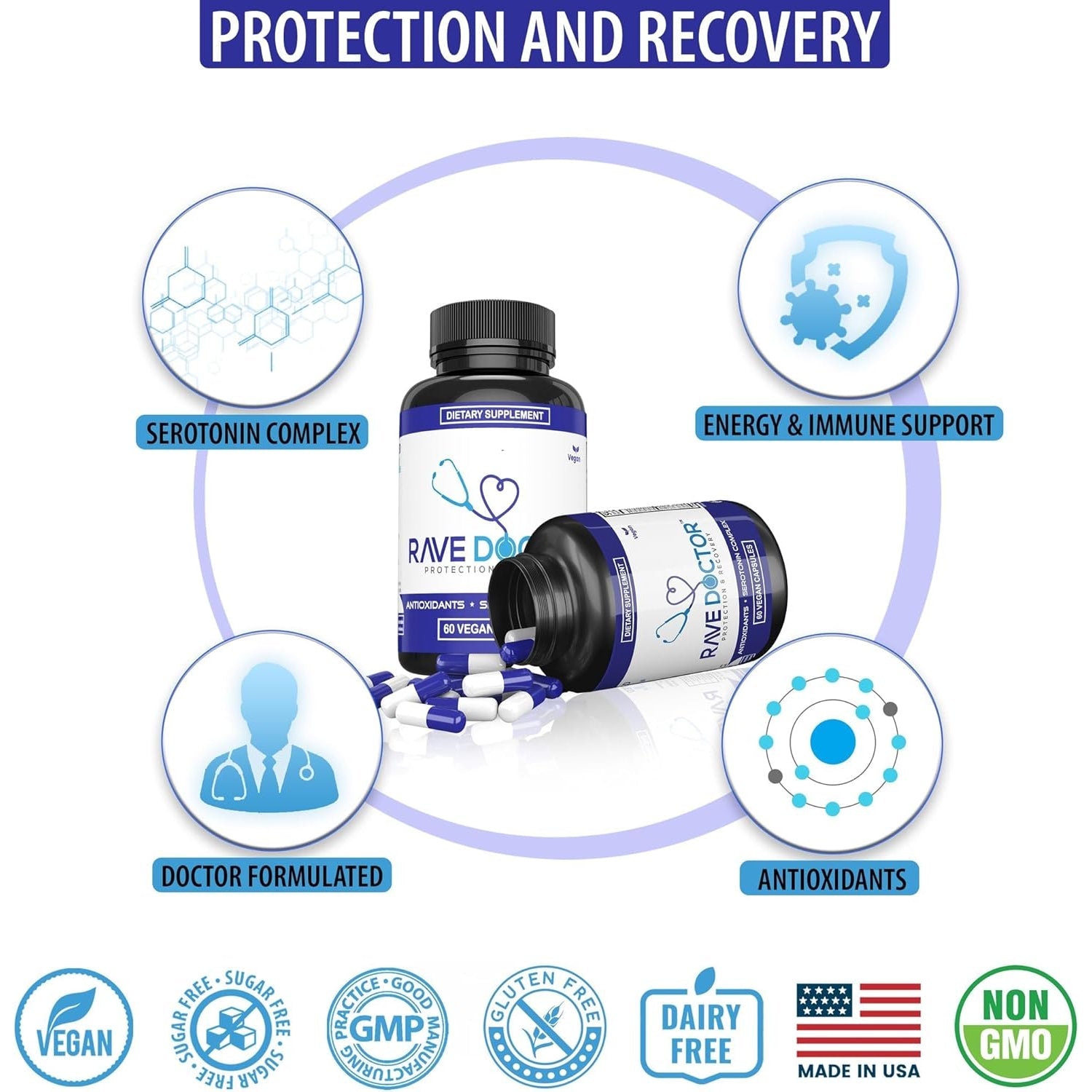 Rave Doctor 5 HTP Supplement - Essential Rave Vitamins for Festival Goers, Rave Accessories, Festival Essentials, Festival Gear, Rave Essentials, 5Htp Supplement