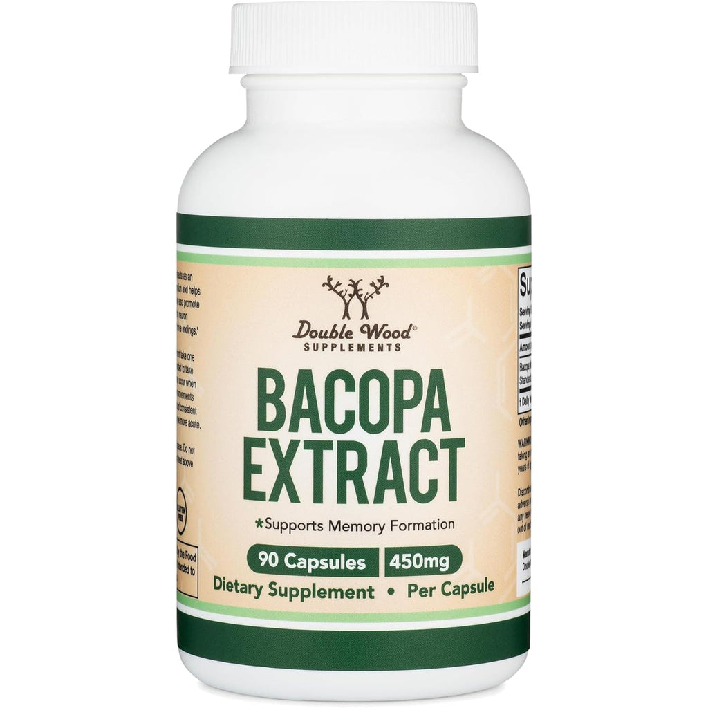 Bacopa Monnieri Capsules 20% Bacosides 450Mg, 90 Count (Non-Gmo, Gluten Free) Brahmi Extract (Memory Supplement for Brain Health, Focus, and Cognitive Function) by Double Wood