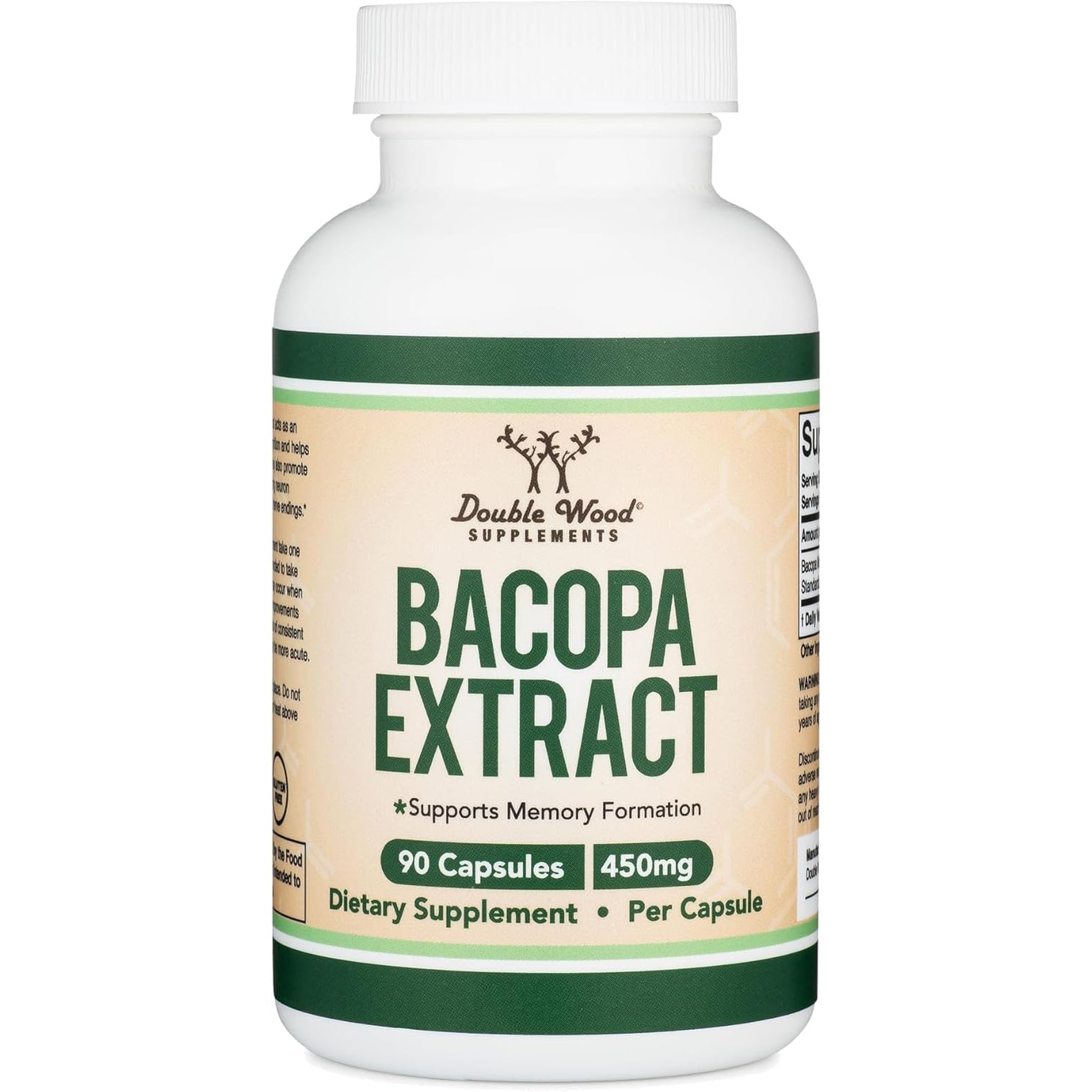 Bacopa Monnieri Capsules 20% Bacosides 450Mg, 90 Count (Non-Gmo, Gluten Free) Brahmi Extract (Memory Supplement for Brain Health, Focus, and Cognitive Function) by Double Wood