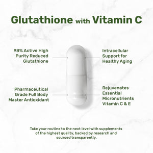 Glutathione Supplement 1,000Mg per Serving, 98% Purity | plus Vitamin C 500Mg, Active Reduced Form (GSH) | Intracellular Antioxidant – Supports Detoxification & Immune Health