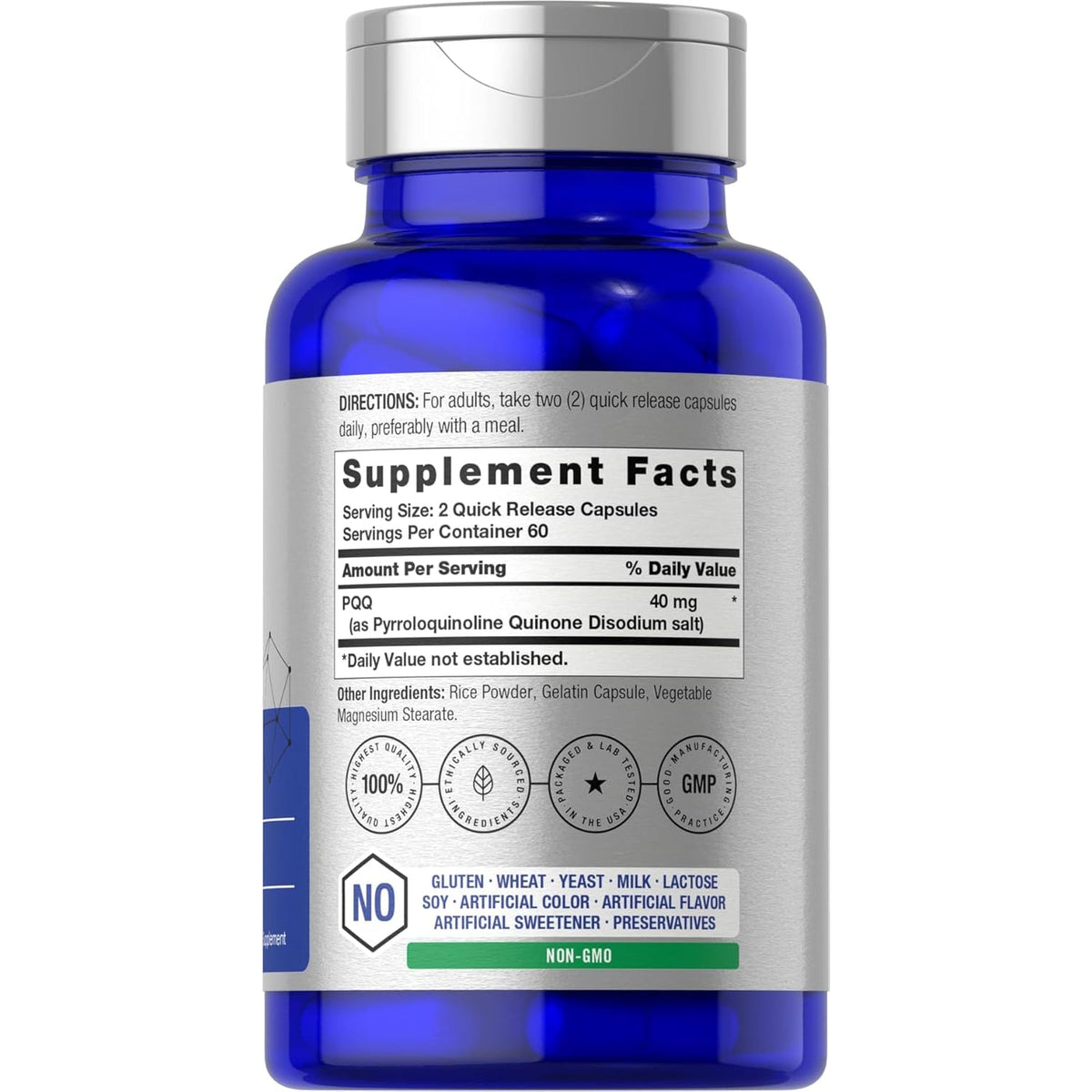 Horbäach PQQ Supplement 40 Mg | 120 Capsules | Maximum Strength | Non-Gmo and Gluten Free Supplement | Pyrroloquinoline Quinone Disodium Salt