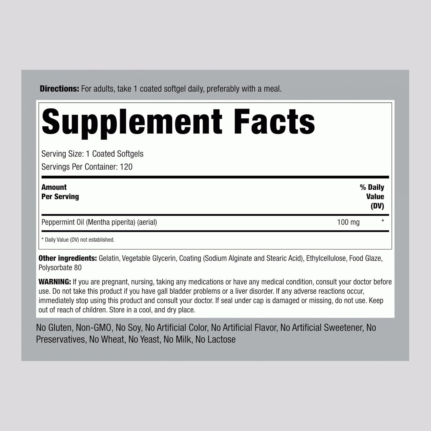 Piping Rock Peppermint Oil Softgel Capsules | 100Mg | 120 Pills | Therapeutic Grade Extract | Non-Gmo, Gluten Free Supplement