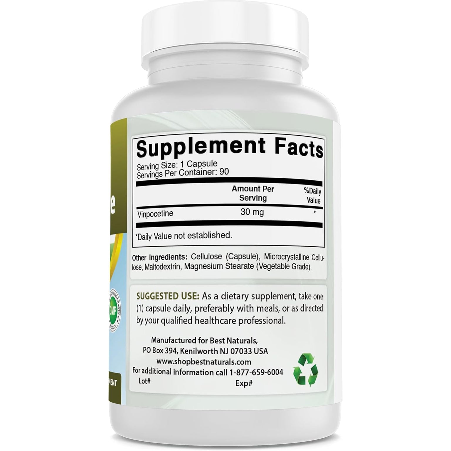 Best Naturals Vinpocetine 30 Mg, 90 Capsules, Cognitive Health - Non-Gmo, Gluten Free