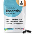 Complement Essential Vegan Multivitamin for Women & Men - Immune Support Supplement with Omega-3 DHA & EPA, B12, Vitamin D3 & K2, Zinc, Selenium, Magnesium, Iodine (30 Servings, 90 Capsules)