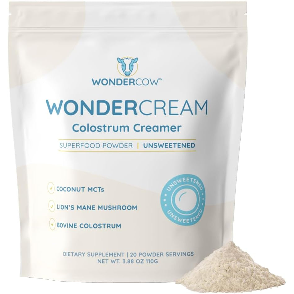 WONDERCOW Bovine Colostrum Superfood Creamer Supplement Powder W/Organic Lions Mane Mushroom & Coconut Milk Powder Mcts | Functional Sugar Free Keto Coffee, Smoothie & Drink Mix Unsweetened