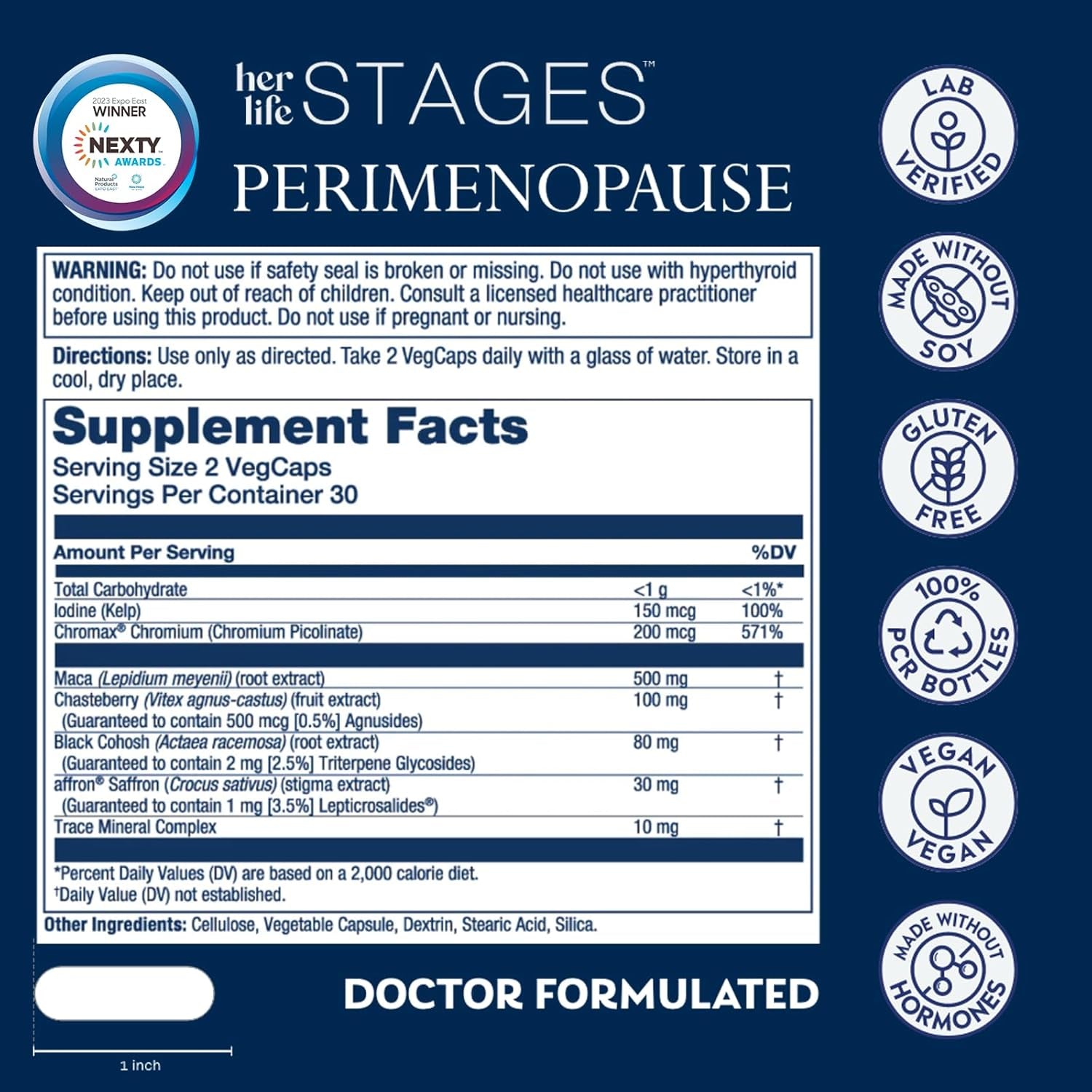 SOLARAY Perimenopause Her Life Stages - Perimenopause Supplements Women - Hot Flashes, Menopause Support - Saffron and Chasteberry - Made without Hormones - 60-Day Guarantee - 30 Servings, 60 Vegcaps