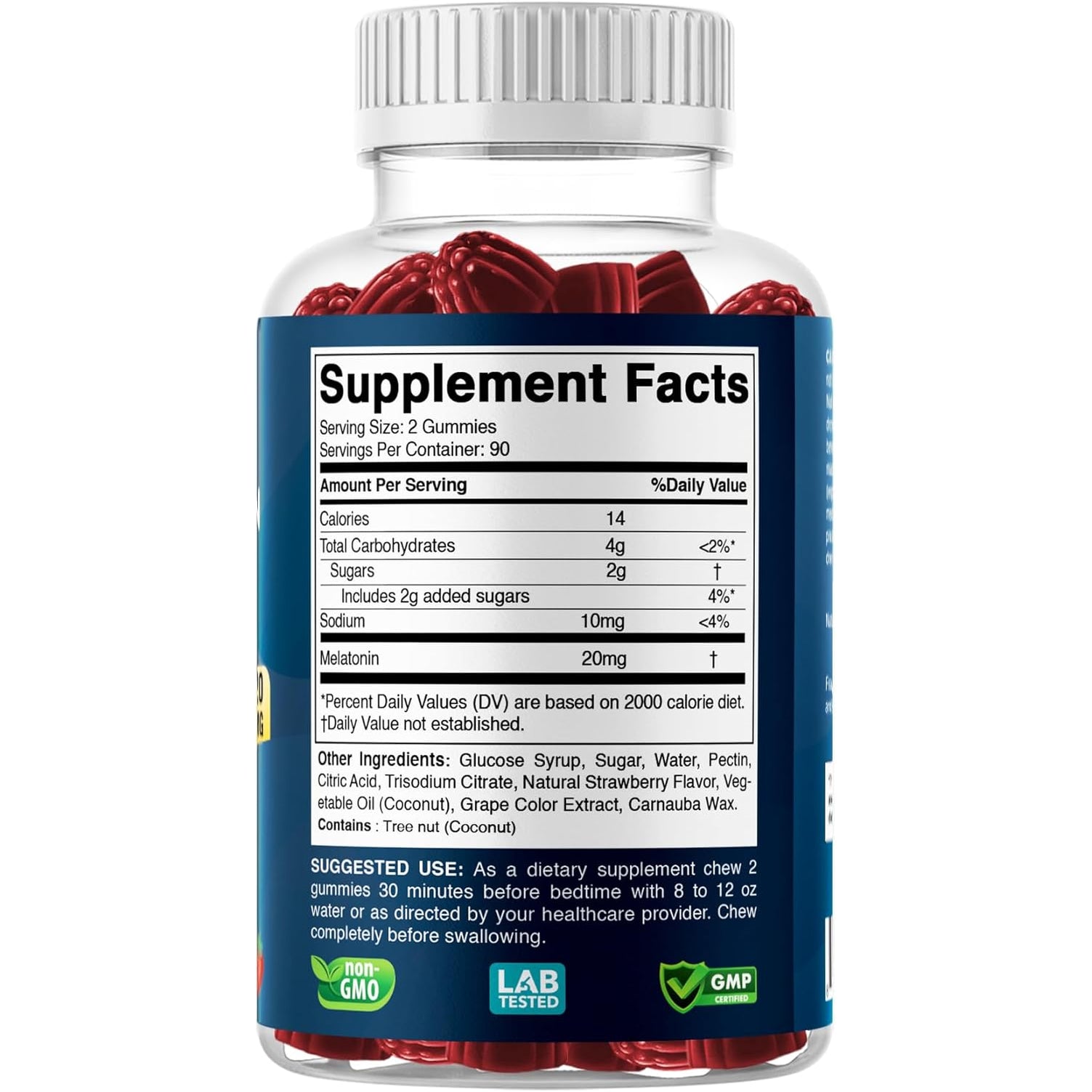Vitabod Melatonin 20Mg Gummies - 180 Count - Drug Free - Natural Strawberry Flavor - Vegetarian, Non-Gmo, Gluten Free (1 Bottles)