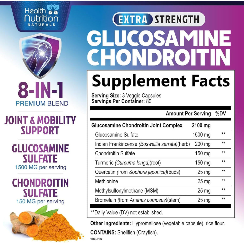 Glucosamine Chondroitin MSM Complex - 3X Strength Joint Support Supplement with Glucosamine Sulfate, Turmeric, Boswellia - for Cartilage, Mobility & Flexibility - Bottled in USA - 240 Capsules