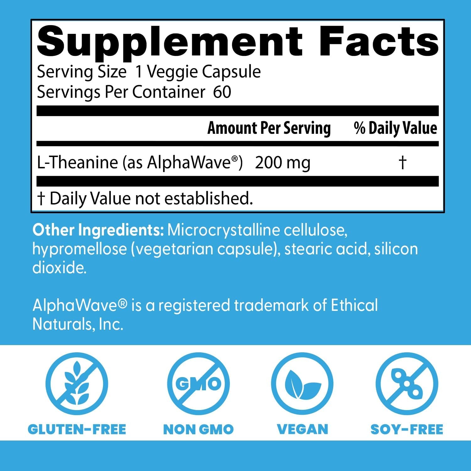 Doctor'S Best L-Theanine Caps 200Mg for Men & Women - L Theanine Alphawave Supplement for Calm & Focus Support, Helps Reduce Stress, Vegan, Gluten Free, Soy Free, Non GMO - 60 Veg Capsules