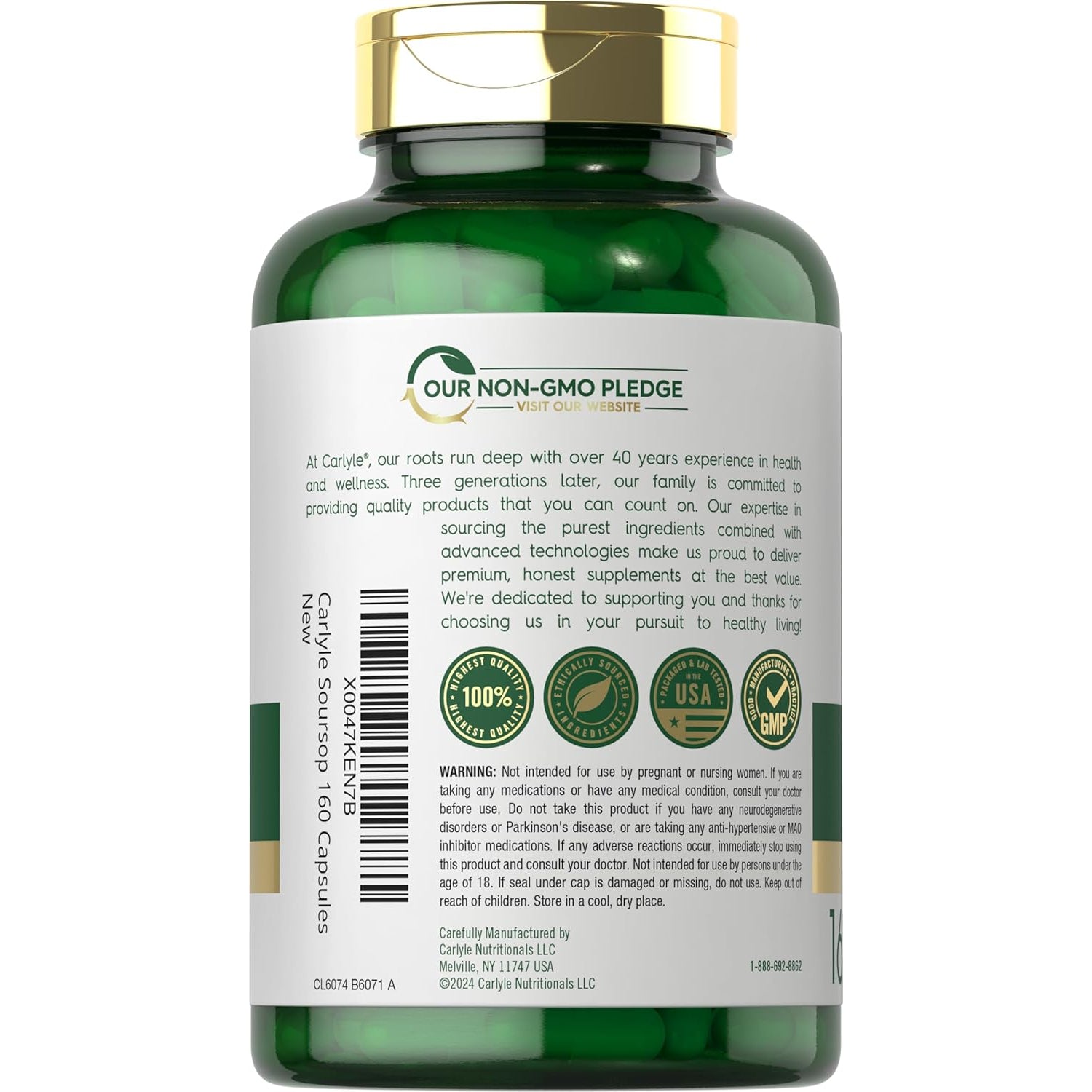 Carlyle Soursop Leaves | 160 Capsules | Traditional Herb | Non GMO, Gluten Free Supplement