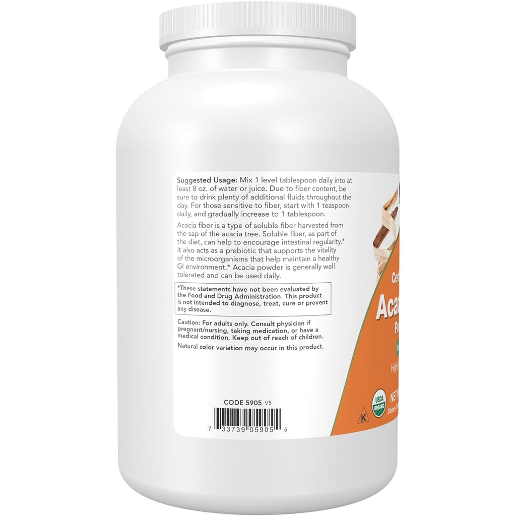 NOW Foods Supplements, Acacia Pure Powder, Certified Organic, Highly Soluble, Mixes Easily, Intestinal Health*, 12-Ounce
