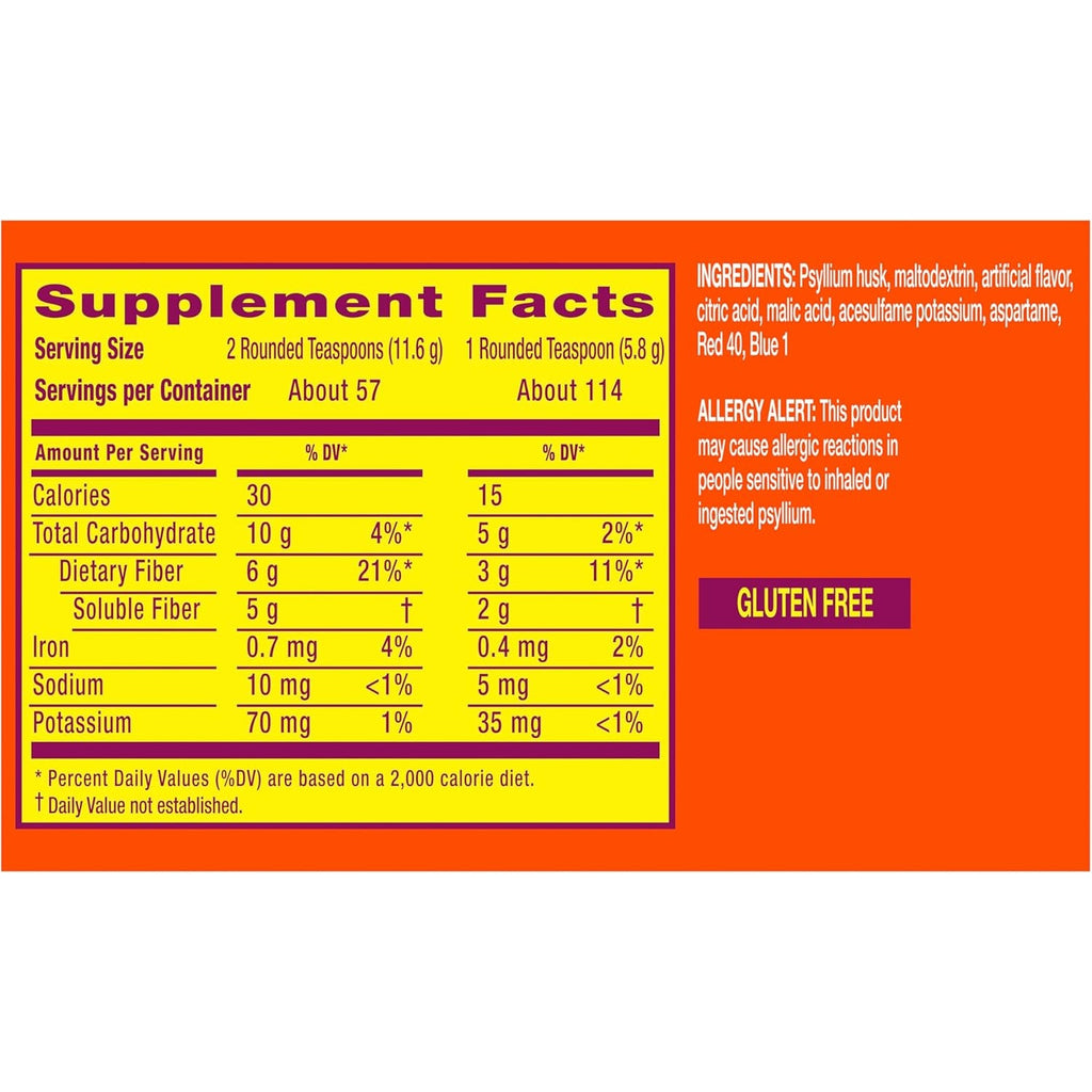 Metamucil, 4-In-1 Fiber Supplement, Psyllium Husk Powder, Sugar-Free Powder, Berry Flavored Drink, 114 Servings