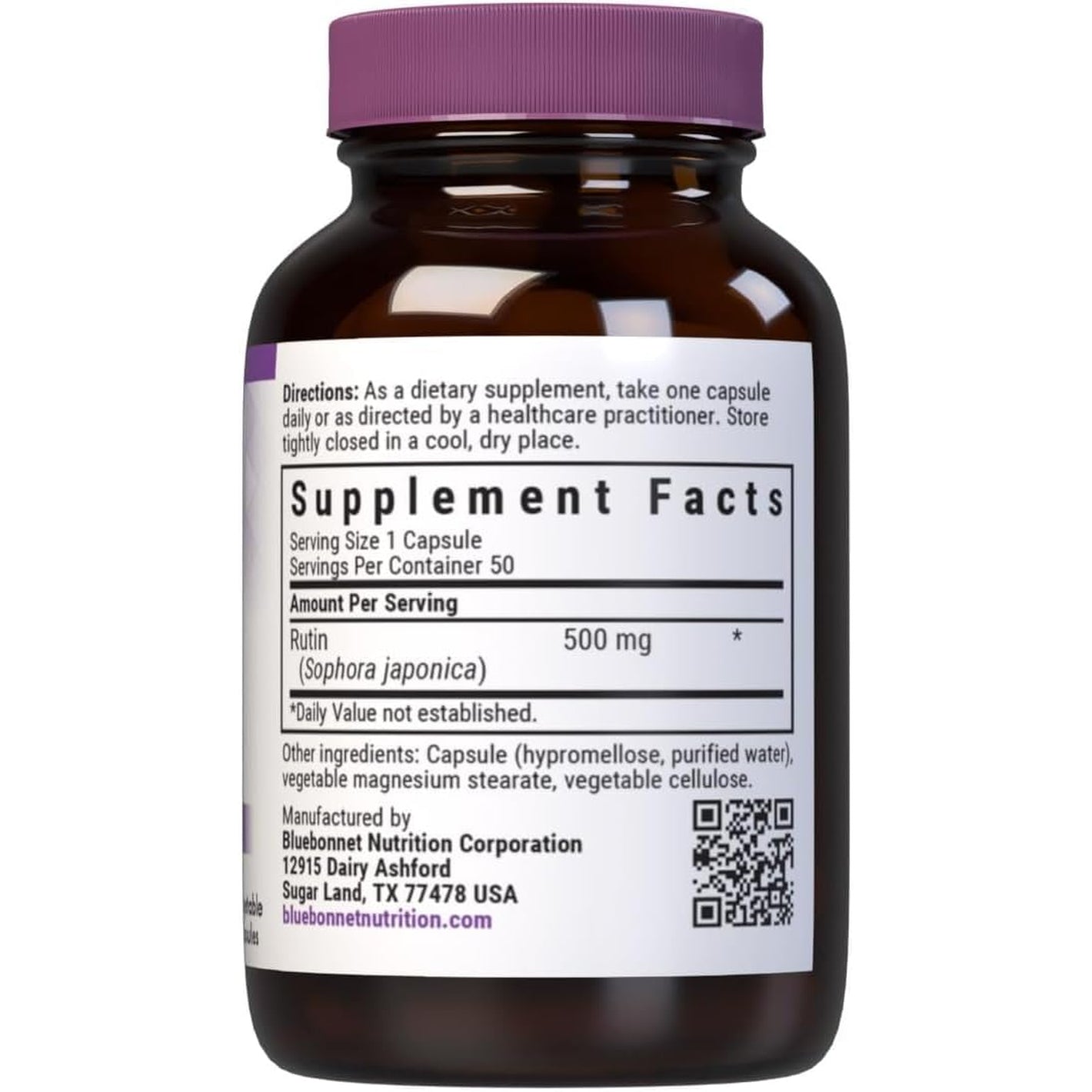 Bluebonnet Nutrition Rutin 500Mg (Sophora Japonica) Antioxidant Bioflavonoid for Vascular Support* Vegan, Gluten-Free, Soy-Free - Plant-Based Rutin Supplement - 50 Vegetable Capsules