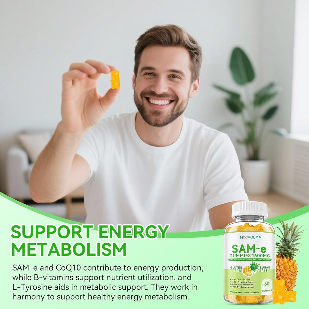 Sam-E L-Tyrosine Gummies with NAC, Coq10 & Vitamin B Complex, 1600Mg Sam-E, 1500Mg L-Tyrosine Supplement for Energy, Cellular Antioxidant Support, Emotional Well-Being Support, 120 Count