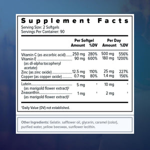 Focus Select AREDS2 Based Eye Vitamin-Mineral Supplement - Upplement for Eyes (180 Ct. 90 Day Supply) - Low Zinc Formula - Eye Vision Supplement and Vitamin