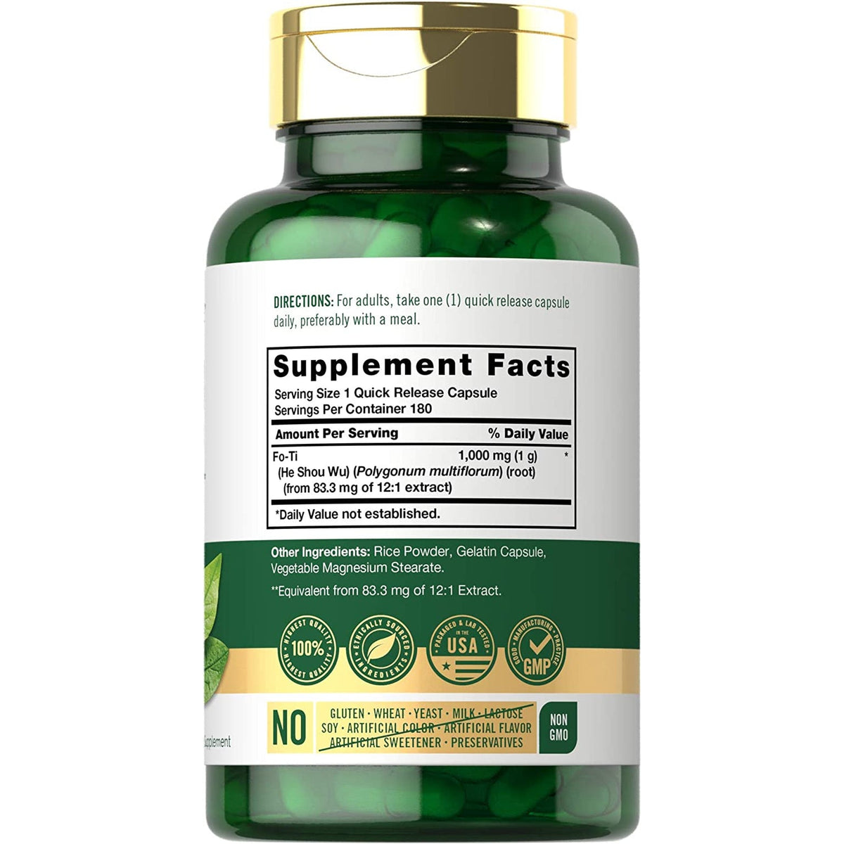 Carlyle Fo-Ti Supplement | 180 Capsules | He-Shou-Wu Root Extract | Non-Gmo and Gluten Free