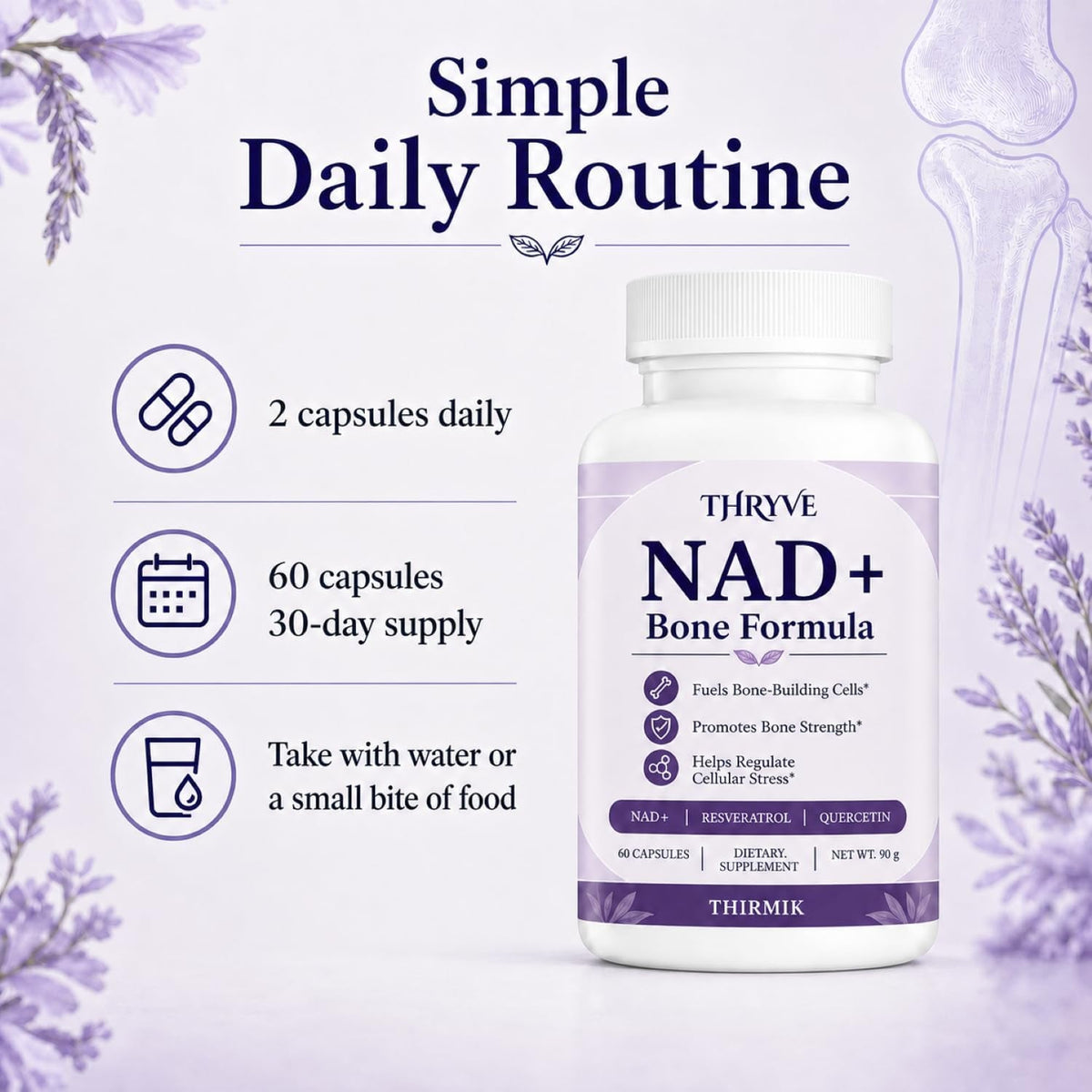 Thirmik Thryve NAD+ Bone Formula, for Women, Vegan, Non-Gmo (60 Capsules)