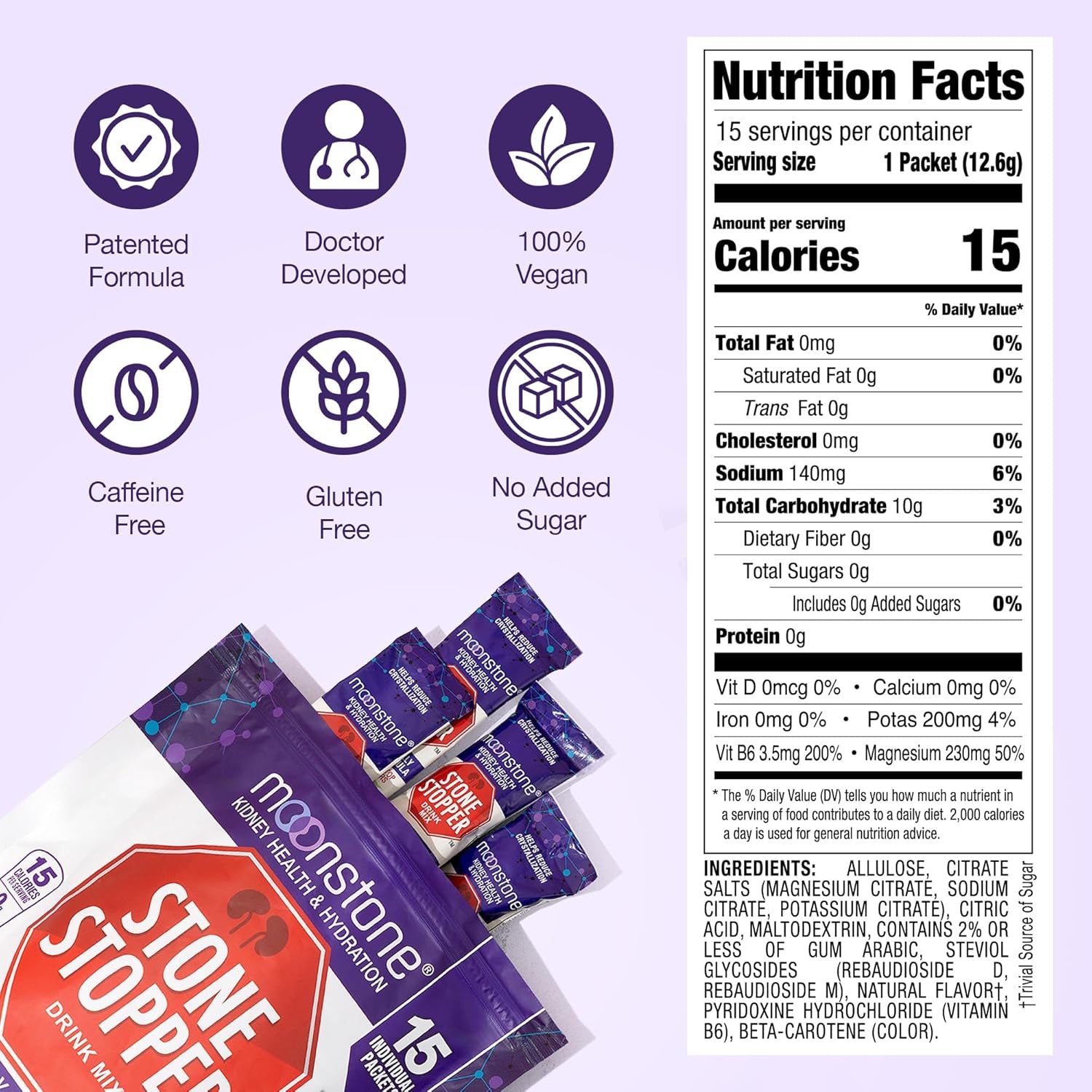 Stone Stopper Drink Mix, Lemonade, Kidney Stone Prevention, Calcium Oxalate Protector, Alkali Citrate Support, Developed by Urologists to Improve Hydration and Support Kidney Health, 15 Day Supply