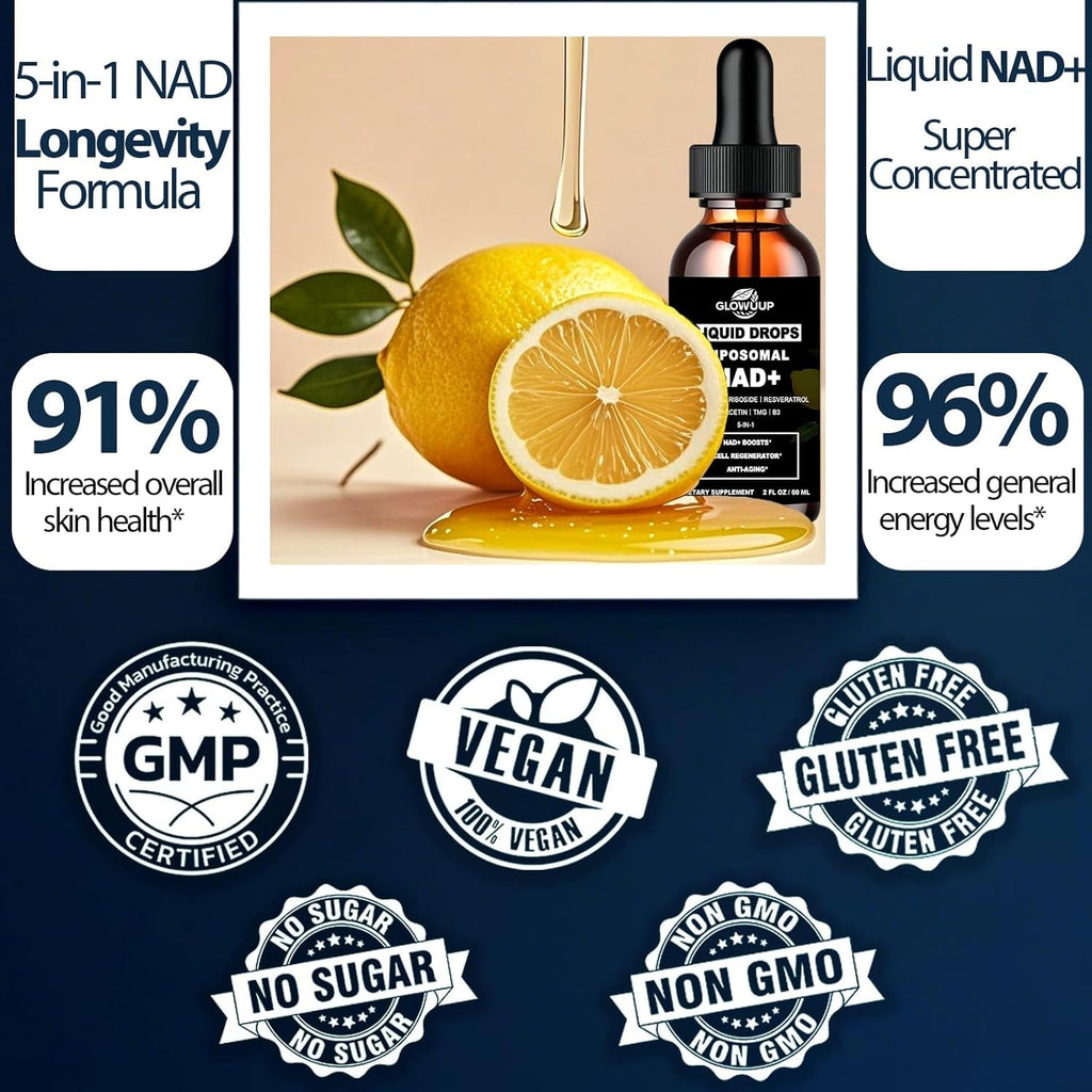 NAD Supplements for Women & Men, Liposomal NAD Nicotinamide Riboside Resveratrol 900Mg W. B3 Vitamin Quercetin TMG, Liquid Resveratrol NAD plus Supplement for Anti-Aging Energy Focus Longevity
