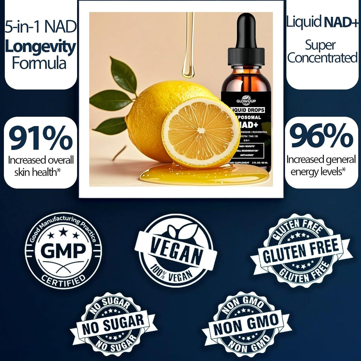 NAD Supplements for Women & Men, Liposomal NAD Nicotinamide Riboside Resveratrol 900Mg W. B3 Vitamin Quercetin TMG, Liquid Resveratrol NAD plus Supplement for Anti-Aging Energy Focus Longevity