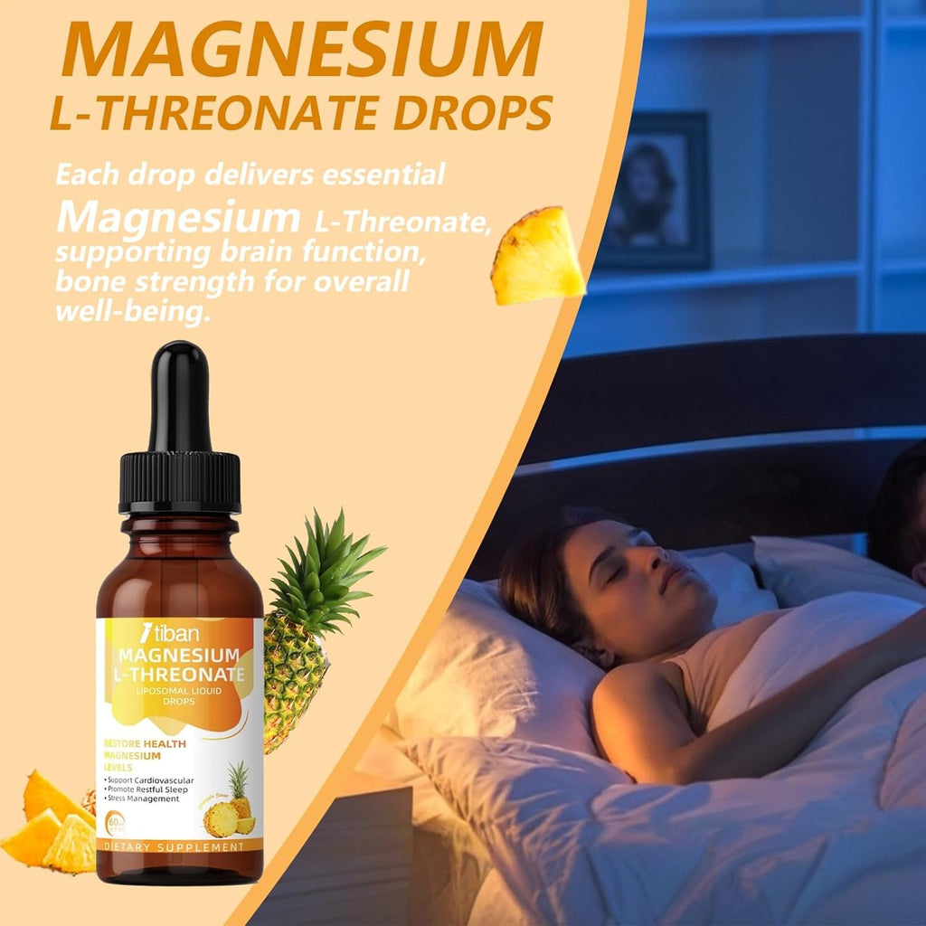 Magnesium L-Threonate Liquid Drops Restore Health Magnesium Levels Support Cardiovascular Promote Restful Sleep Relax Pineapple Flavor 60Ml