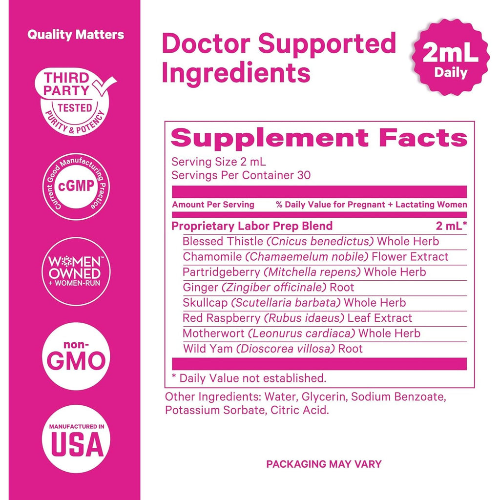Pink Stork Labor Prep Tincture – Red Raspberry Leaf, Chamomile, Ginger & 8 Herbs – Third Trimester Pregnancy + Postpartum Recovery & Lactation Support – 2 Oz Herbal Supplement