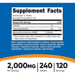 Nutricost MSM Tablets (Methylsulfonylmethane) 2000Mg per Serving, 120 Servings, 240 Tablets - Non-Gmo and Gluten Free
