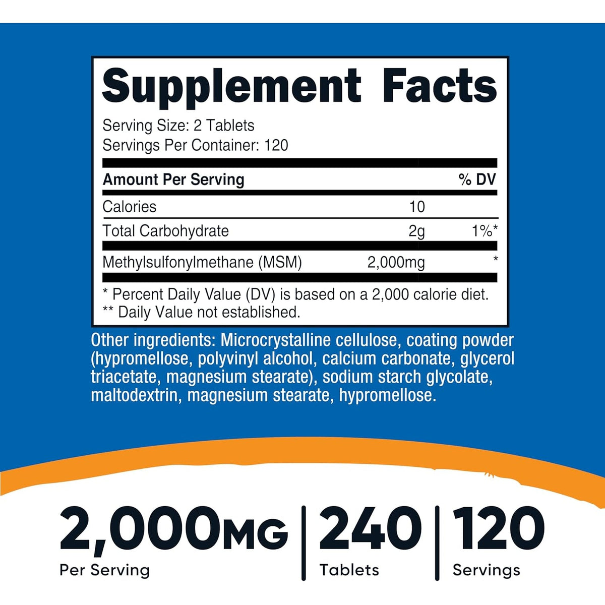 Nutricost MSM Tablets (Methylsulfonylmethane) 2000Mg per Serving, 120 Servings, 240 Tablets - Non-Gmo and Gluten Free
