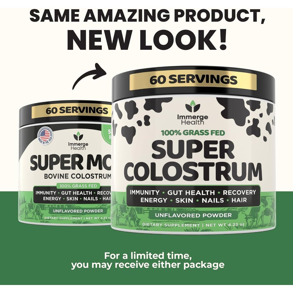Immerge Health Super Colostrum Powder (60 Servings) – Premium Bovine Colostrum Supplement for Gut Health, Bloating & Immune Support – High Igg, 100% Grass Fed First Milking, Unflavored, Made in USA