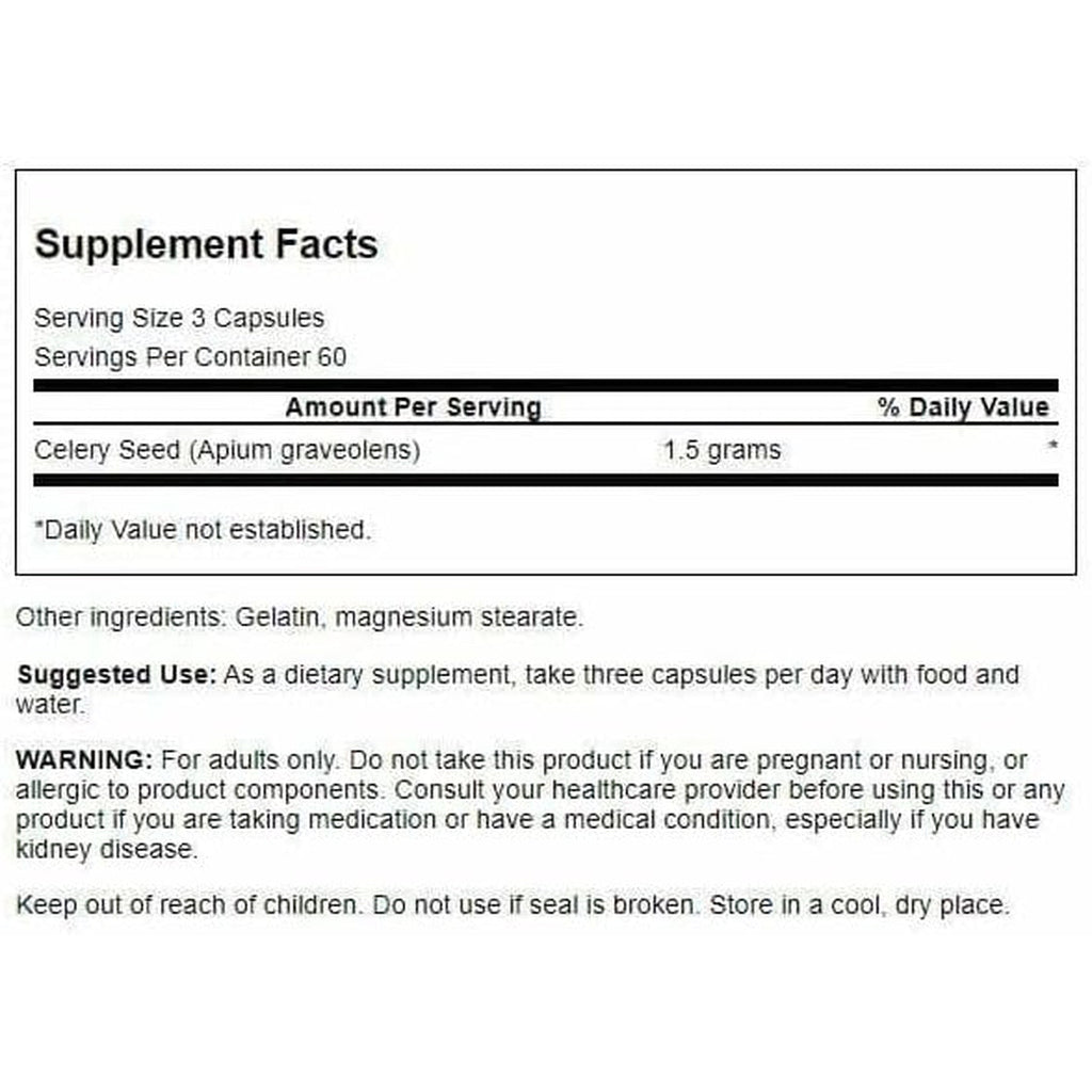 Swanson - Celery Seed Maximum Strength - Antioxidant Support (500 Mg 180 Capsules)(1 Pack)